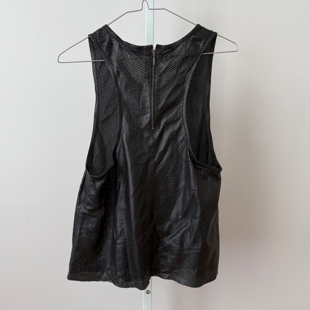 Anine Bing sz XS Black Perforated 100% Lambskin Leather Tank Top Back Zip Goth - Picture 6 of 7